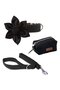 Floral Velvet Dog Collar, Dog Walking Leash and Dog Poop Bag Set (Black)