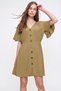 Women's Khaki Waist Gathered V-Neck Woven Dress ALC-X6252 - 2