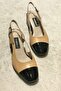 Women's Black Camel Leather Heeled Shoes - 3