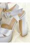 Silver Gray Satin Women's Platform Evening Dress Shoes - 2