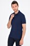 Dark Navy Blue Slim Fit Basic Polo Neck T-Shirt