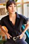 Women's Black Bat Linen Shirt GML-19000831 - 3