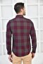 Beige Men's Linen Plaid Snap Folded Sleeve Collar Buttoned Shirt F6027 - 4