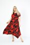 Plus Size Women's Relaxed Cut Patterned Short Sleeve Asymmetrical Viscose Combed Cotton Dress