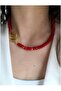 Women's Gold Leaf Red Czech Crystal Special Design Sports Necklace - 2