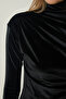 Women's Black Gathered Collar Stylish Velvet Blouse FF00144 - 5