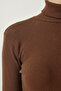 Women's Brown Turtleneck Corded Knitted Blouse HJ00008 - 5