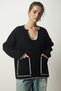 Women's Black Stitching Detailed Pocket Knitwear Sweater PF00047 - 3