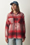 Women's Red Lumberjack Oversize Stamp Shirt Jacket TU00035 - 7