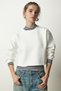Women's White Crew Neck Raised Crop Knitted Sweatshirt BF00085