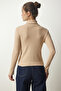 Women's Beige Turtleneck Corded Knitted Blouse HJ00008 - 5