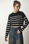 Women's Black Ribbed Striped Crop Knitwear Sweater PF00048