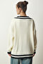Women's Bone V-Neck Stripe Detailed Oversize Knitwear Sweater YY00191 - 5