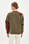 Khaki Thick Fleece Inside Color Block Regular/Regular Fit Knitted Sweatshirt TWOAW21SW0116 - 2