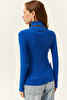 Women's Cobalt Blue Turtleneck Finger Detailed Lycra Blouse BLZ-19001644 - 6