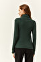 Women's Emerald Green Turtleneck Finger Detailed Lycra Blouse BLZ-19001644 - 2