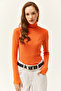 Women's Orange Turtleneck Finger Detailed Lycra Blouse BLZ-19001644 - 3