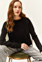 Women's Black Tiny Pompom Soft Textured Knitwear Sweater KZK-19000689 - 2