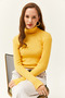 Women's Yellow Turtleneck Finger Detailed Lycra Blouse BLZ-19001644 - 3