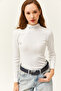 Women's White Button Detailed Half Fisherman Lycra Blouse BLZ-19001608