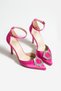 Limar Fuchsia Satin Stone Detailed Ankle Strap 8.5 Cm Stiletto Pointed Toe Women's Heeled Shoes - 4