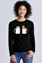 Milky Plain Black Crew Neck Long Sleeve Combed Cotton Women's T-shirt