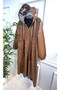 Large Size Lema Waist Gathered Hooded Full Length Leather Trench - Tan - 4