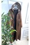 Large Size Lema Waist Gathered Hooded Full Length Leather Trench - Tan - 6