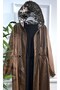 Large Size Lema Waist Gathered Hooded Full Length Leather Trench - Tan - 7