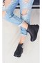 Black Flat Heel Stoned Zippered Women's Boots - 3