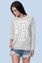 Brooklyn Logo Long Sleeve Relax Fit Gray Women's Combed Cotton T-Shirt
