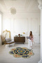 Navy Blue Themed Multicolor Traditional Motif Floral Patterned Woven Base Round Decorative Carpet 2096 - 4