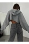 Women's Hooded Detailed Crop Gray Sweater 23W16012 - 2
