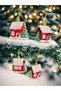 Christmas Pine Tree Ornament 4 Pieces Red House Shaped Ornament 6cm Christmas Tree Ornament Home New Year - 3