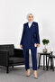 Jacket Side Tie Trousers Set Navy Blue - 3