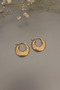 Women's Gold Flat Model Striped Steel Hoop Earrings - 2