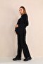 Black Zipper Collar Soft Fabric Maternity and Maternity Tracksuit Set - 2