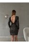Women's Long Sleeve Sequin Fabric Back Low-cut Short Evening Dress Copper - 5