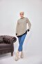 horizontal striped crew neck side slit detailed tunic / sweatshirt