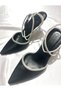 Women's Black Satin 8 Cm Transparent Heeled Ankle Wrapped Jewelled Pointed Toe Evening Dress Shoes - 3