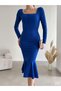 Women's U-Neck Button and Ruffle Detailed Imported Crepe Fabric Dress (Colored) - 2