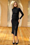 Women's Inject Patterned Ribbed Camisole Dress Black