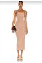 Women's Beige Strapless Lined No Inner Show Silk Jersey Midi Dress