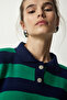 Women's Navy Blue Green Stylish Buttoned Lapel Striped Crop Knitwear Sweater BV00115 - 5