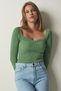 Women's Green Heart Collar Ribbed Knitwear Sweater US00738 - 3
