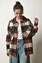Women's Brown Green Plaid Melton Shirt Jacket DD01275 - 3
