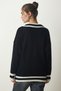 Women's Black V-Neck Stripe Detailed Oversize Knitwear Sweater YY00191 - 4
