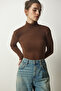 Women's Brown Turtleneck Corded Knitted Blouse HJ00008 - 4