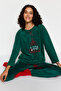 Yeşil Yılbaşı Temalı Polar Kışlık Örme Pijama Takımı THMAW24PT00265