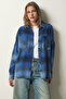 Women's Blue Lumberjack Oversize Stamp Shirt Jacket TU00035 - 5